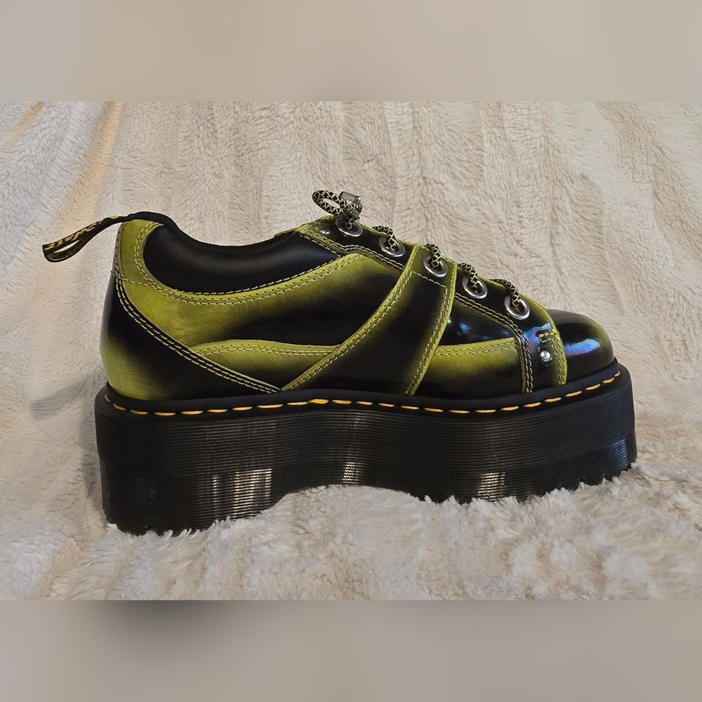 Dr. Marten 5-Eye Max Distressed Leather Platform Shoes in Lime Green Arcadia - Picture 6 of 11